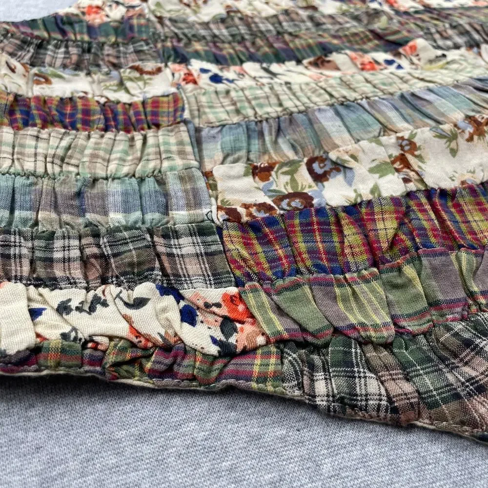 VTG Paul Harris Patchwork Vest Womens M Floral Plaid Cottagecore Fairy Grunge